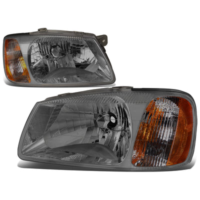 D-Motoring - Headlights - Smoked Lens - Amber Corner - Plug-n-Play - Pair - 00-02 Hyundai Accent - 1