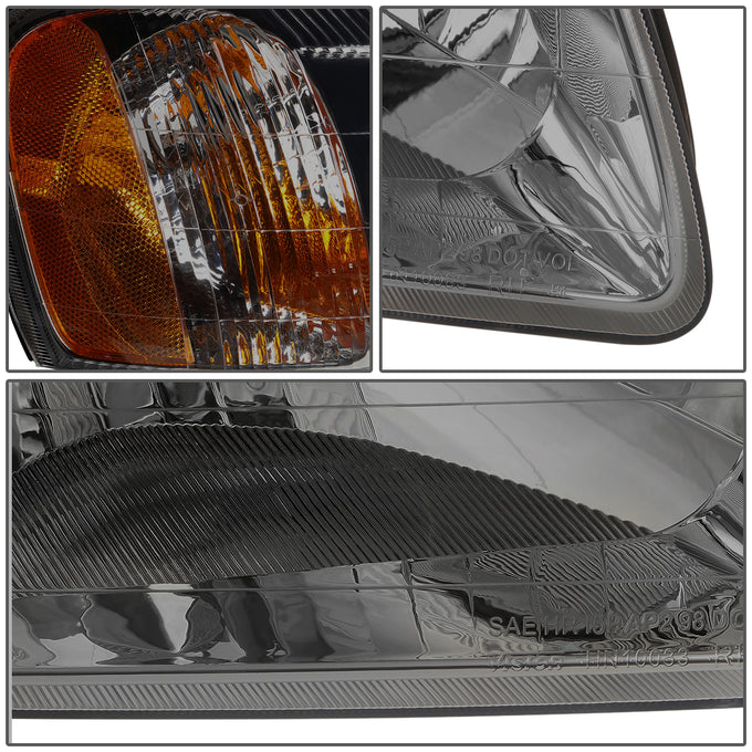 D-Motoring - Headlights - Smoked Lens - Amber Corner - Plug-n-Play - Pair - 00-02 Hyundai Accent - 4