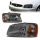 00-02 Hyundai Accent Headlights - Smoked Housing - Smoked Lens - Amber Corner - Plug-n-Play - Pair