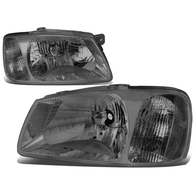 D-Motoring - Headlights - Smoked Lens - Clear Corner - Plug-n-Play - Pair - 00-02 Hyundai Accent - 1