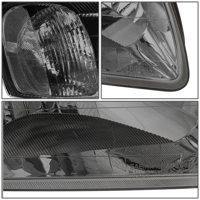 D-Motoring - Headlights - Smoked Lens - Clear Corner - Plug-n-Play - Pair - 00-02 Hyundai Accent - 4