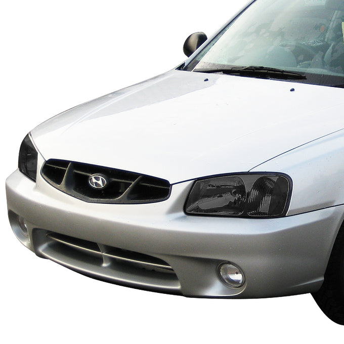 D-Motoring - Headlights - Smoked Lens - Clear Corner - Plug-n-Play - Pair - 00-02 Hyundai Accent - 6