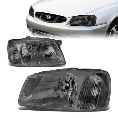 00-02 Hyundai Accent Headlights - Smoked Housing - Clear Corner - Plug-n-Play - Pair