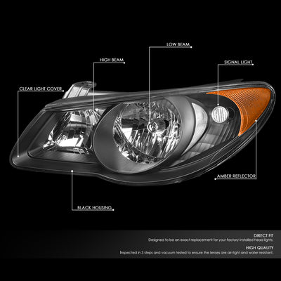 D-Motoring - Headlights - Black Housing - Clear Lens - Amber Corner - Plug-n-Play - Pair - 07-09 Hyundai Elantra - 2