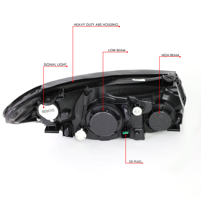 D-Motoring - Headlights - Black Housing - Clear Lens - Amber Corner - Plug-n-Play - Pair - 07-09 Hyundai Elantra - 6