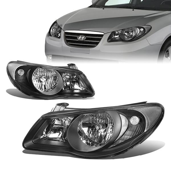 07-09 Hyundai Elantra Headlights - Black Housing - Clear Corner - Plug-n-Play - Pair