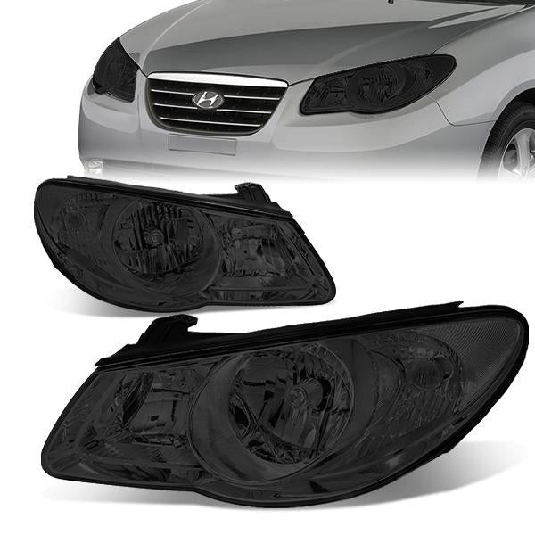 07-09 Hyundai Elantra Headlights - Smoked Lens - Clear Corner - Plug-n-Play - Pair