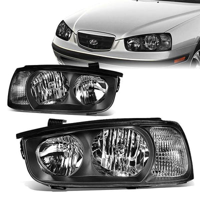 01-03 Hyundai Elantra Headlights - Black Housing - Clear Lens - Clear Corner - Plug-n-Play - Pair