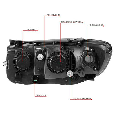 D-Motoring - 07-12 Hyundai Santa FeHeadlights - Black Housing - Clear Lens - Clear Corner - Projector - Plug-n-Play - Pair - 6