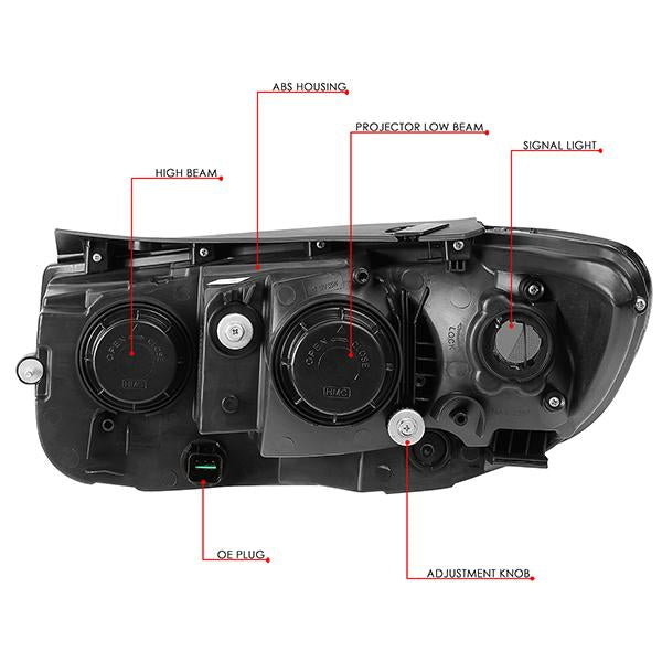 D-Motoring - 07-12 Hyundai Santa FeHeadlights - Black Housing - Clear Lens - Clear Corner - Projector - Plug-n-Play - Pair - 6