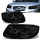 07-12 Hyundai Santa Fe Headlights - Smoked Housing - Clear Corner - Projector - Plug-n-Play - Pair