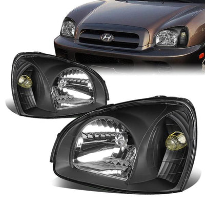 03-06 Hyundai Santa Fe Headlights - Black Housing - Clear Lens - Clear Corner - Plug-n-Play - Pair