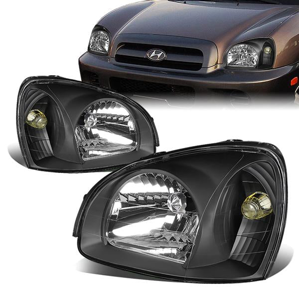 03-06 Hyundai Santa Fe Headlights - Black Housing - Clear Lens - Clear Corner - Plug-n-Play - Pair