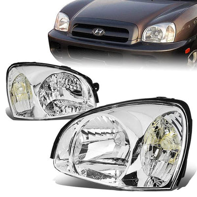 03-06 Hyundai Santa Fe Headlights - Chrome Housing - Clear Corner - Plug-n-Play - Pair