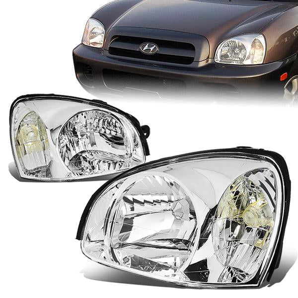 03-06 Hyundai Santa Fe Headlights - Chrome Housing - Clear Corner - Plug-n-Play - Pair