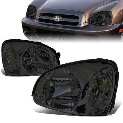 03-06 Hyundai Santa Fe Headlights - Smoked Housing - Smoked Lens - Clear Corner - Plug-n-Play - Pair