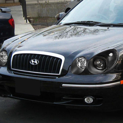 D-Motoring - Headlights - Black Housing - Clear Lens - Clear Corner - Projector - Plug-n-Play - Pair - 02-05 Hyundai Sonata - 6