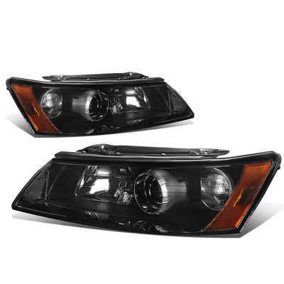 D-Motoring - Headlights - Smoked Lens - Amber Corner - Projector - Plug-n-Play - Pair - 06-08 Hyundai Sonata - 1