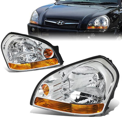 05-09 Hyundai Tucscon Headlights - Chrome Housing - Amber Corner - Plug-n-Play - Pair