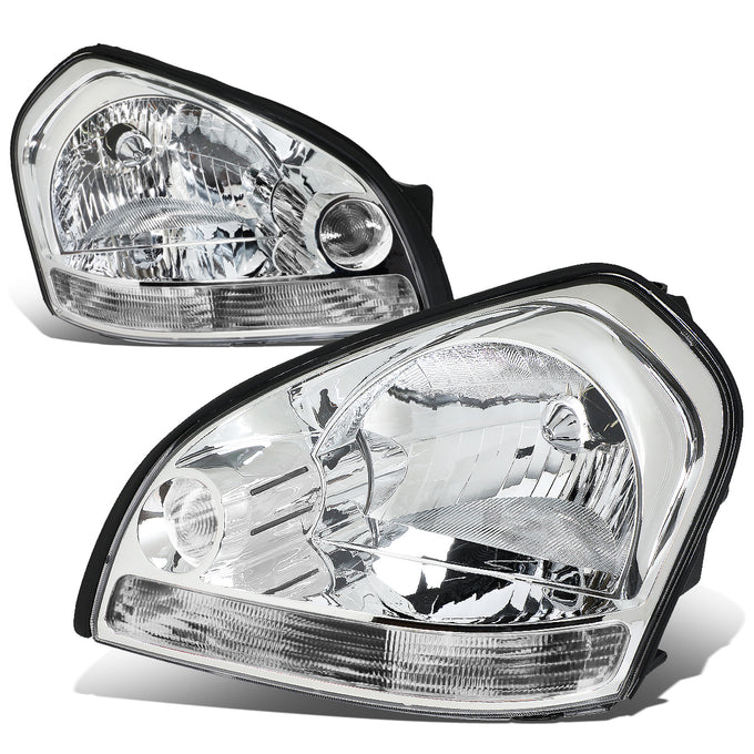 D-Motoring - Headlights - Chrome Housing - Clear Corner - Plug-n-Play - Pair - 05-09 Hyundai Tucscon - 1