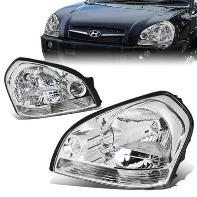 05-09 Hyundai Tucscon Headlights - Chrome Housing - Clear Corner - Plug-n-Play - Pair