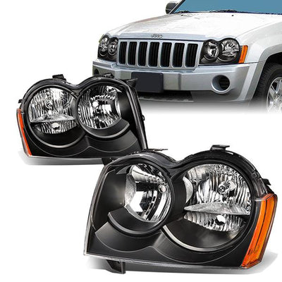 05-07 Jeep Grand Cherokee Headlights - Black Housing - Amber Corner - Plug-n-Play - Pair