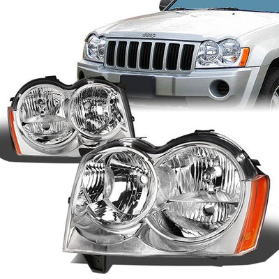 05-07 Jeep Grand Cherokee Headlights - Chrome Housing - Amber Corner - Plug-n-Play - Pair