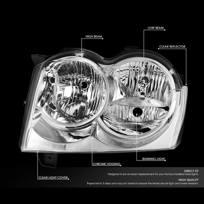 D-Motoring - Headlights - Chrome Housing - Clear Lens - Plug-n-Play - Pair - 05-07 Jeep Grand Cherokee - 2