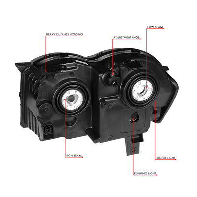 D-Motoring - Headlights - Chrome Housing - Clear Lens - Plug-n-Play - Pair - 05-07 Jeep Grand Cherokee - 6