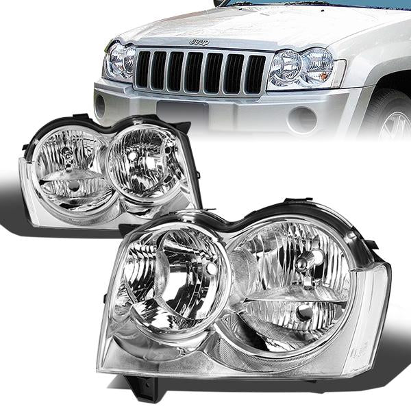 05-07 Jeep Grand Cherokee Headlights - Chrome Housing - Clear Lens - Plug-n-Play - Pair