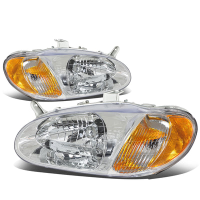 D-Motoring - Headlights - Chrome Housing - Clear Lens - Amber Corner - Plug-n-Play - Pair - 98-01 Kia Sephia - 1