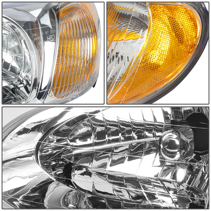 D-Motoring - Headlights - Chrome Housing - Clear Lens - Amber Corner - Plug-n-Play - Pair - 98-01 Kia Sephia - 4