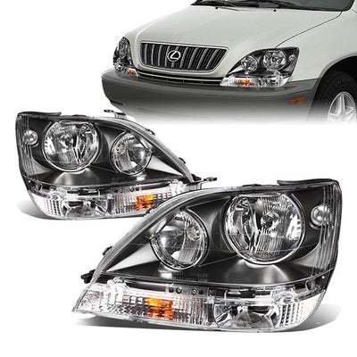 99-03 Lexus RX300 Headlights - Black Housing - Amber Corner - Plug-n-Play - Pair