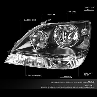 D-Motoring - Headlights - Black Housing - Clear Lens - Clear Corner - Plug-n-Play - Pair - 99-03 Lexus RX300 - 2