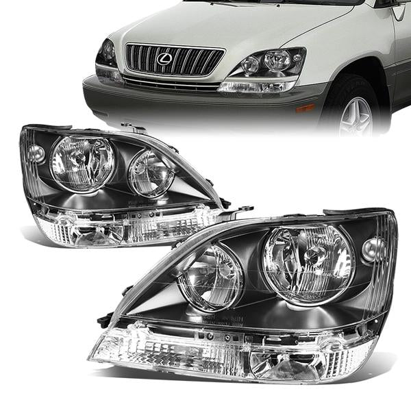 99-03 Lexus RX300 Headlights - Black Housing - Clear Lens - Clear Corner - Plug-n-Play - Pair