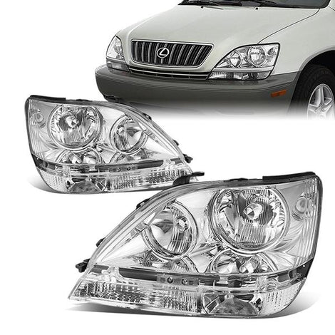 99-03 Lexus RX300 Headlights - Chrome Housing - Clear Lens - Clear Corner - Plug-n-Play - Pair