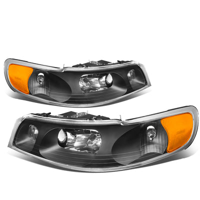 D-Motoring - Headlights - Black Housing - Clear Lens - Amber Corner - Plug-n-Play - Pair - 98-02 Lincoln Town Car - 1