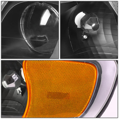D-Motoring - Headlights - Black Housing - Clear Lens - Amber Corner - Plug-n-Play - Pair - 98-02 Lincoln Town Car - 4