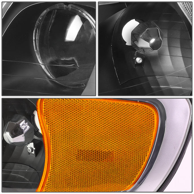D-Motoring - Headlights - Black Housing - Clear Lens - Amber Corner - Plug-n-Play - Pair - 98-02 Lincoln Town Car - 4