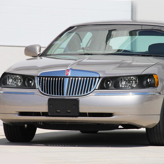 D-Motoring - Headlights - Black Housing - Clear Lens - Amber Corner - Plug-n-Play - Pair - 98-02 Lincoln Town Car - 7