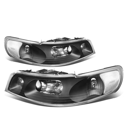 D-Motoring - Headlights - Black Housing - Clear Lens - Plug-n-Play - Pair - 98-02 Lincoln Town Car - 1