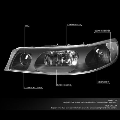 D-Motoring - Headlights - Black Housing - Clear Lens - Plug-n-Play - Pair - 98-02 Lincoln Town Car - 2