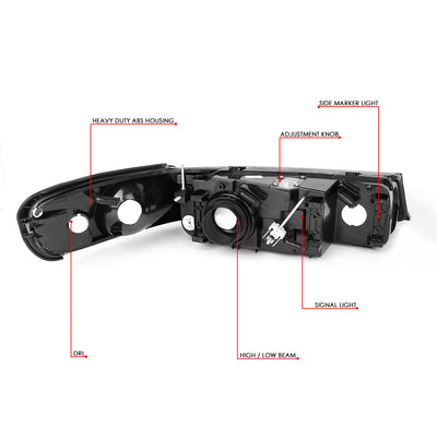 D-Motoring - Headlights - Black Housing - Clear Lens - Plug-n-Play - Pair - 98-02 Lincoln Town Car - 6