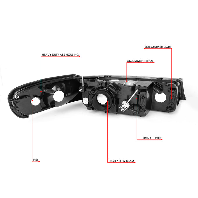 D-Motoring - Headlights - Black Housing - Clear Lens - Plug-n-Play - Pair - 98-02 Lincoln Town Car - 6