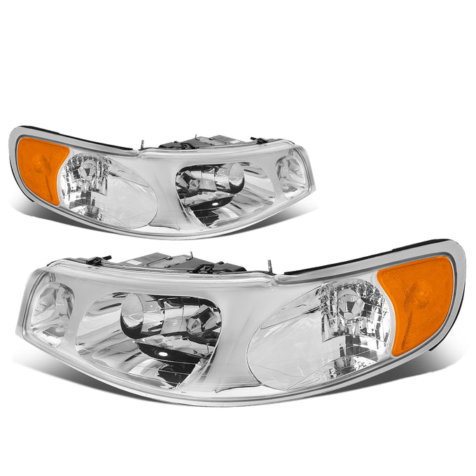 D-Motoring - Headlights - Chrome Housing - Clear Lens - Amber Corner - Plug-n-Play - Pair - 98-02 Lincoln Town Car - 1