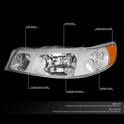 D-Motoring - Headlights - Chrome Housing - Clear Lens - Amber Corner - Plug-n-Play - Pair - 98-02 Lincoln Town Car - 2