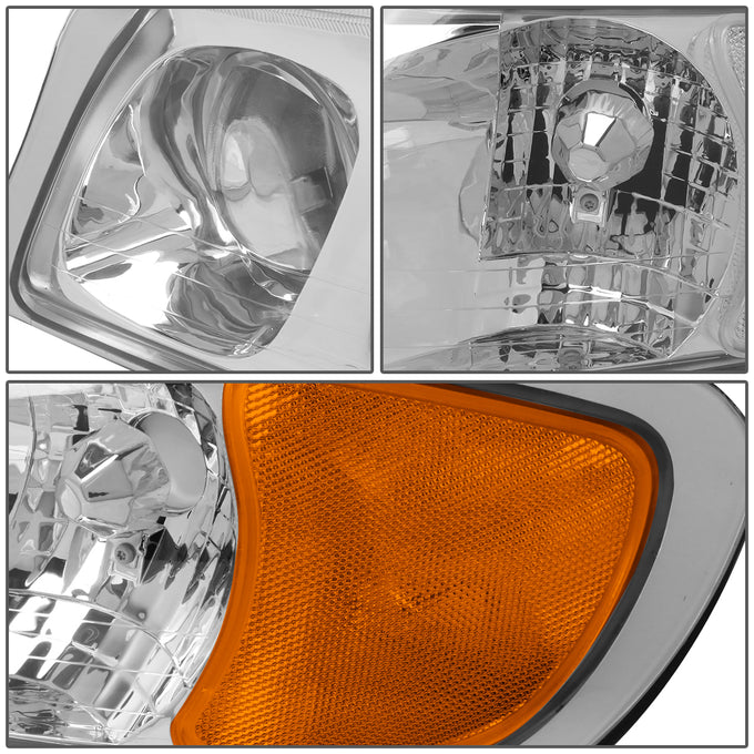 D-Motoring - Headlights - Chrome Housing - Clear Lens - Amber Corner - Plug-n-Play - Pair - 98-02 Lincoln Town Car - 4