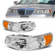 98-02 Lincoln Town Car Headlights - Chrome Housing - Clear Lens - Amber Corner - Plug-n-Play - Pair