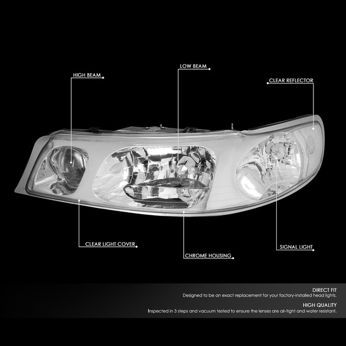 D-Motoring - Headlights - Chrome Housing - Clear Lens - Plug-n-Play - Pair - 98-02 Lincoln Town Car - 2