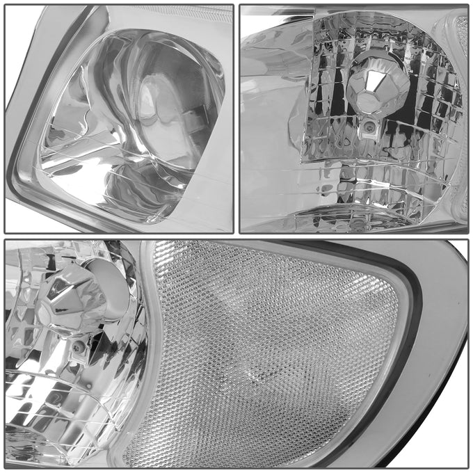 D-Motoring - Headlights - Chrome Housing - Clear Lens - Plug-n-Play - Pair - 98-02 Lincoln Town Car - 4